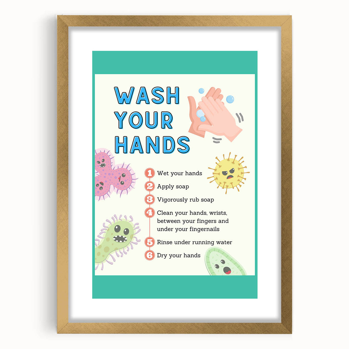 Classroom Educational Posters - Wash Your Hands Learning Art
