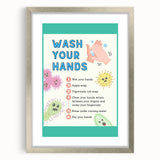 Classroom Educational Posters - Wash Your Hands Learning Art