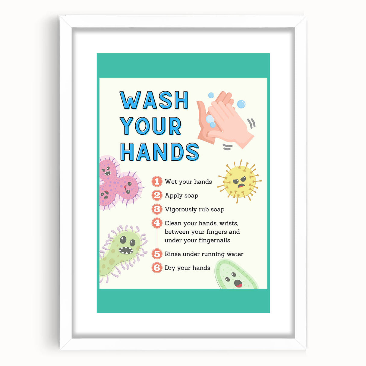 Classroom Educational Posters - Wash Your Hands Learning Art