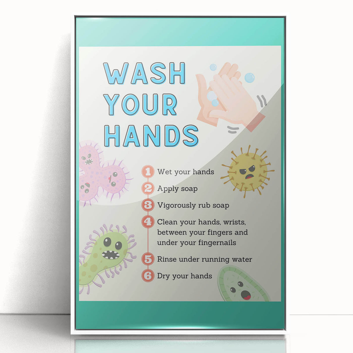 Classroom Educational Posters - Wash Your Hands Learning Art