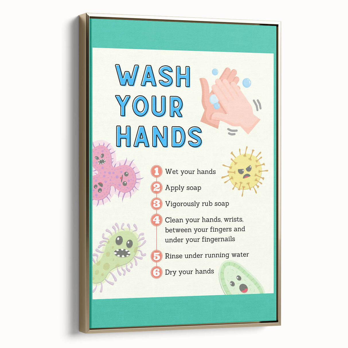 Classroom Educational Posters - Wash Your Hands Learning Art