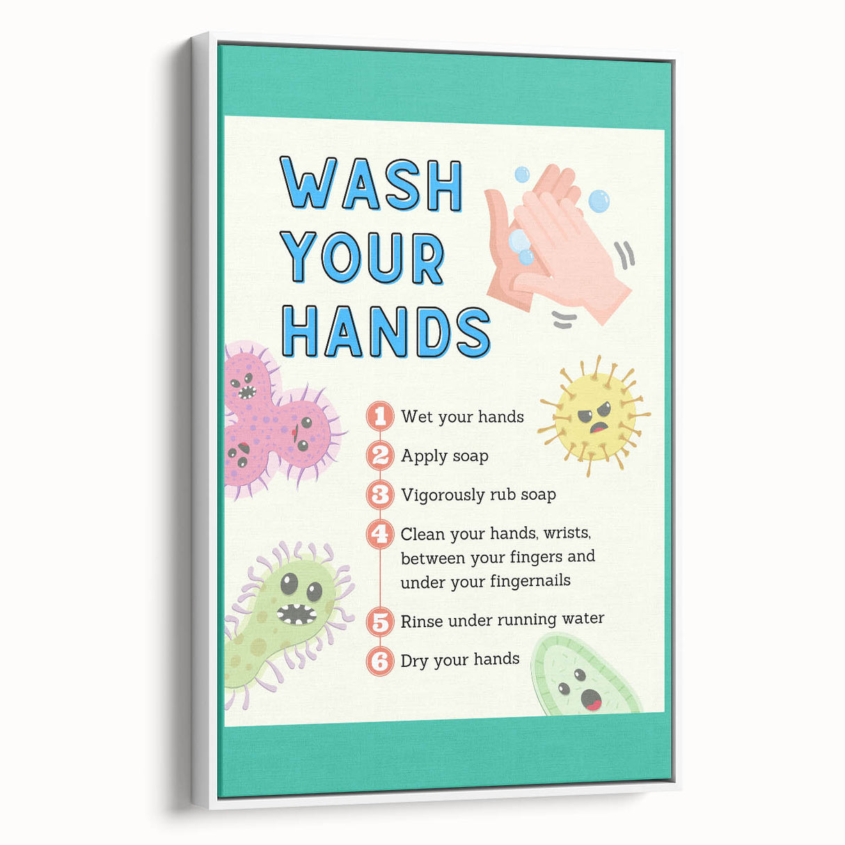 Classroom Educational Posters - Wash Your Hands Learning Art
