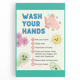 Classroom Educational Posters - Wash Your Hands Learning Art