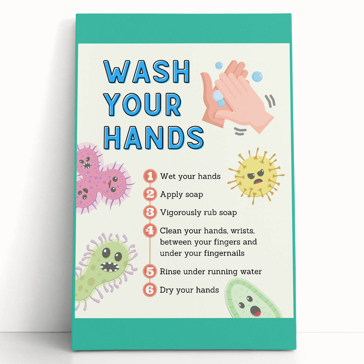 Classroom Educational Posters - Wash Your Hands Learning Art