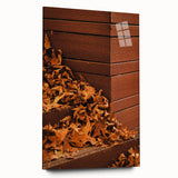 Large abstract wall art in warm autumn hues on acrylic glass, suitable for bedroom or dining room decor.