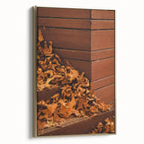 Framed canvas featuring a vintage-style landscape painting of fall trees in gold and black tones.