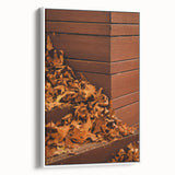 Vintage poster art featuring a fall scene with colorful foliage on a large framed canvas, ideal for living room decor.