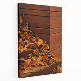 Side view of a large stretched canvas featuring a fall-themed landscape with warm orange and brown tones.