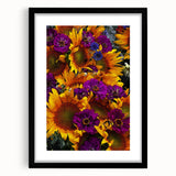 Extra large abstract art print featuring vibrant spring colors on a textured canvas, framed in black.