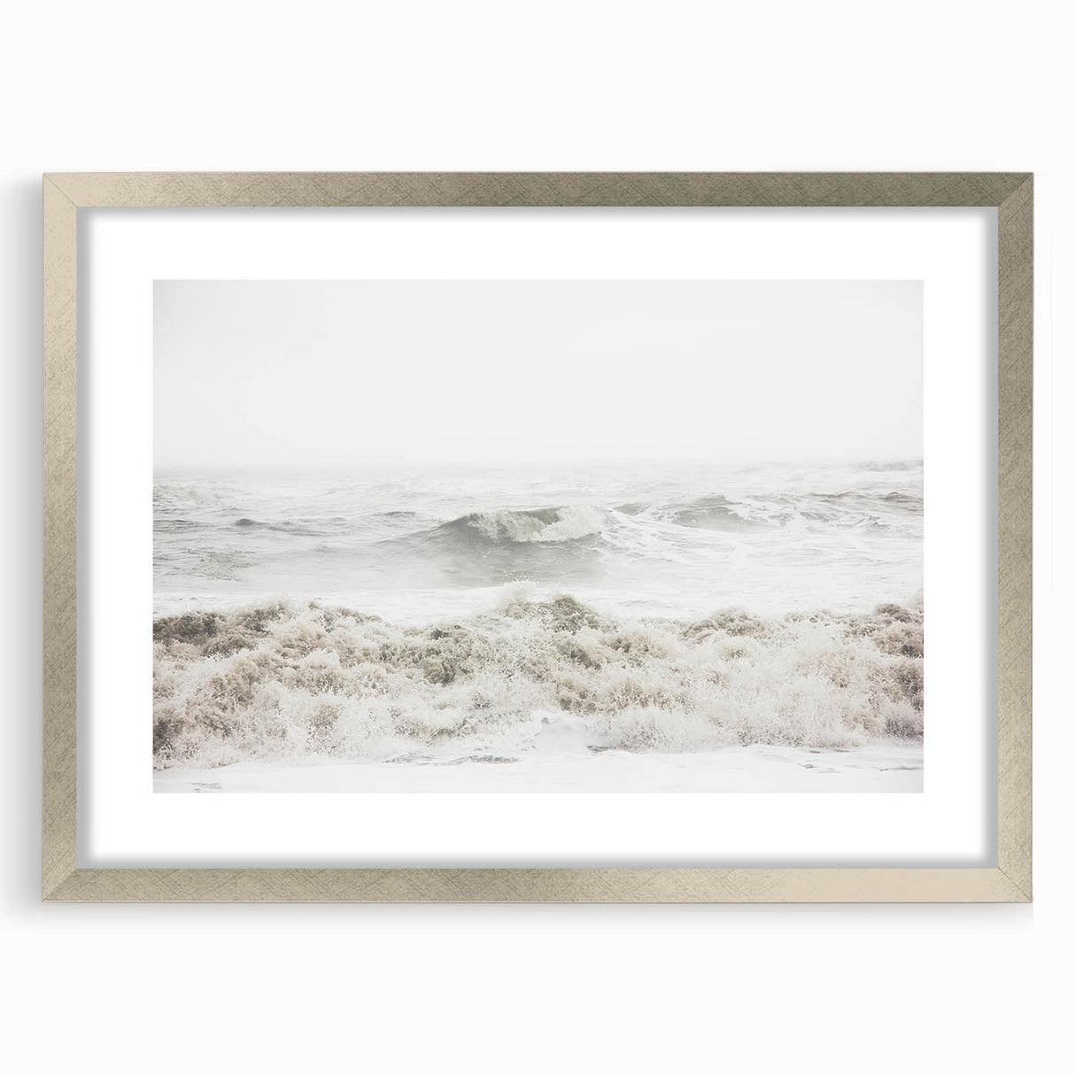 Textured abstract art print in muted earth tones on a framed canvas, ideal for bedroom wall decor.