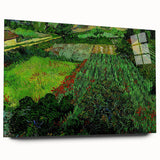 Large abstract wall art on acrylic glass depicting colorful swirls in vibrant hues, ideal for bedroom or dining room decor.