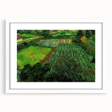 Textured abstract art print in blue and green hues on a white framed canvas, suitable for bedroom decor.