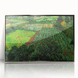 Large art print of Van Gogh's painting on silver-framed acrylic, featuring mid-century modernist style.