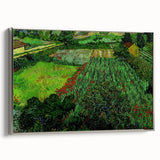 Landscape art painting featuring a silver-framed canvas depicting a vibrant, colorful scene.