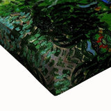 Close-up of a large art canvas depicting a black and white landscape painting, suitable for bedroom wall decor.