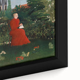 Modern Wall Art: Serene Portrait of Woman in Red with Verdant Landscape
