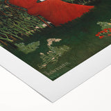 Modern Wall Art: Serene Portrait of Woman in Red with Verdant Landscape