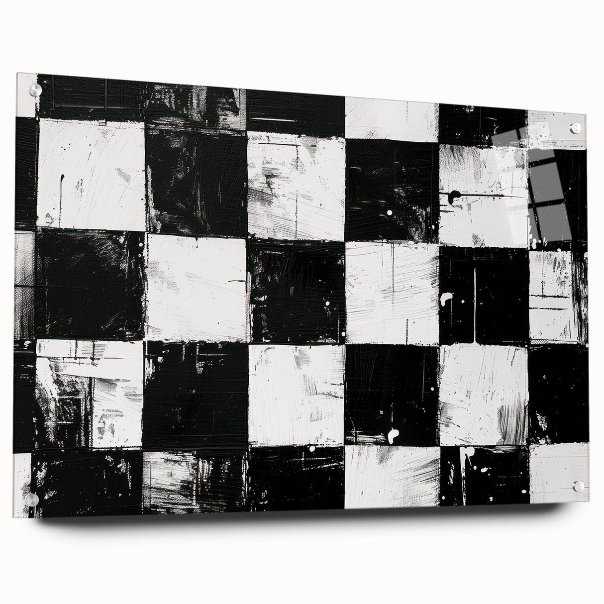 Rolled Canvas Bedroom Art – Black & White Checkered Wall Print