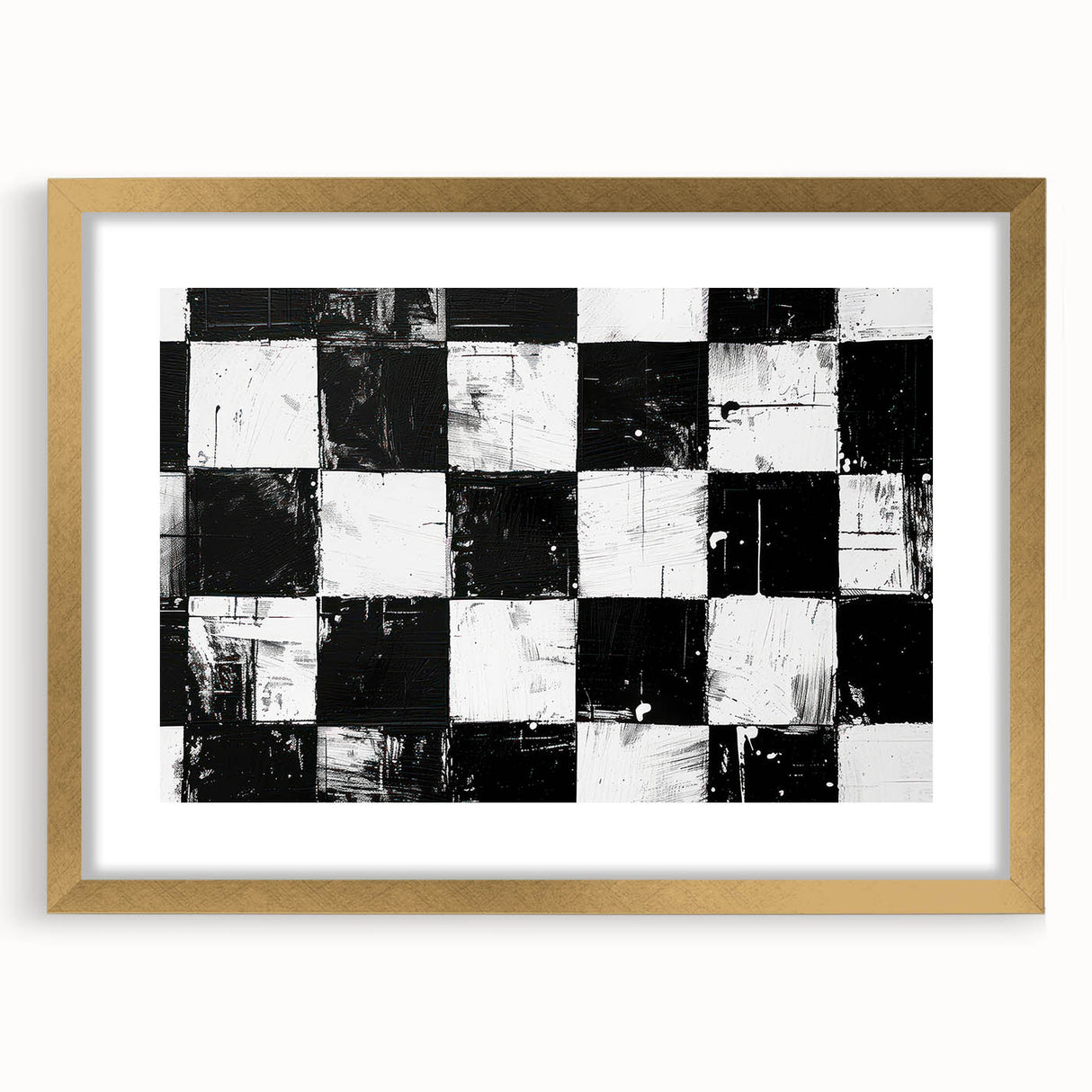 Rolled Canvas Bedroom Art – Black & White Checkered Wall Print