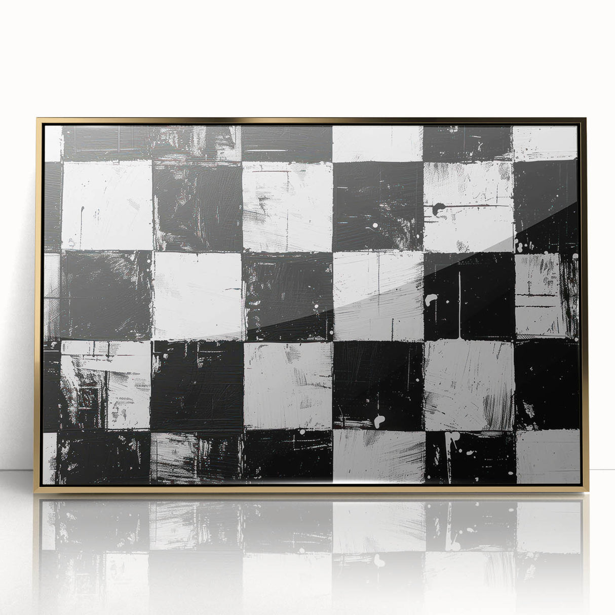 Rolled Canvas Bedroom Art – Black & White Checkered Wall Print