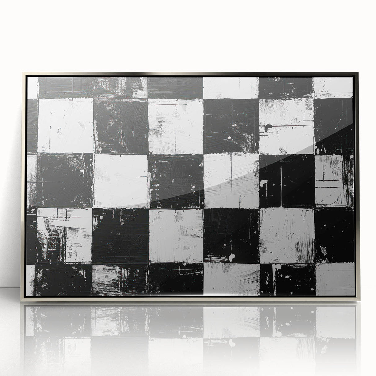 Rolled Canvas Bedroom Art – Black & White Checkered Wall Print
