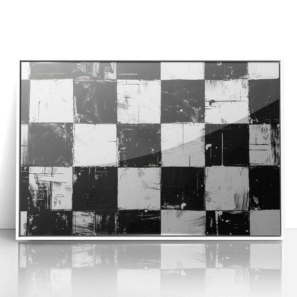 Rolled Canvas Bedroom Art – Black & White Checkered Wall Print