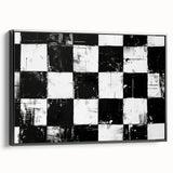Rolled Canvas Bedroom Art – Black & White Checkered Wall Print
