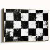 Rolled Canvas Bedroom Art – Black & White Checkered Wall Print