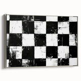 Rolled Canvas Bedroom Art – Black & White Checkered Wall Print