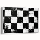 Rolled Canvas Bedroom Art – Black & White Checkered Wall Print