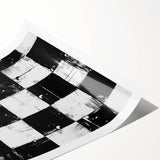 Rolled Canvas Bedroom Art – Black & White Checkered Wall Print