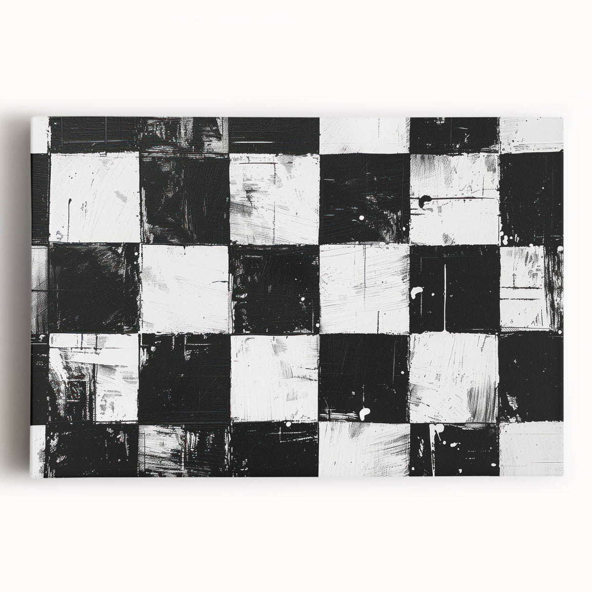 Rolled Canvas Bedroom Art – Black & White Checkered Wall Print