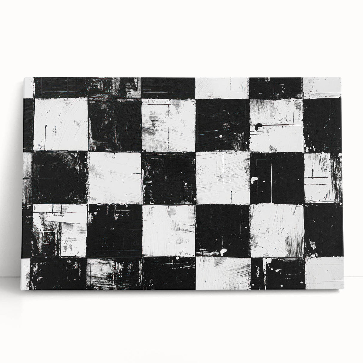Rolled Canvas Bedroom Art – Black & White Checkered Wall Print