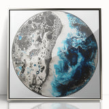 Framed abstract geometric wall art design in silver acrylic, showcasing sharp lines and modern aesthetics, perfect for contemporary home decor.