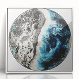 Abstract geometric framed acrylic artwork showcasing a modern design with a white backdrop, perfect for contemporary home decor. Ideal for minimalist aesthetics and enhancing living spaces.