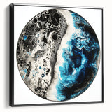 Framed abstract geometric canvas art in black with a sleek side view showcasing sharp angles and modern design, perfect for contemporary decor.