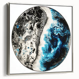 Framed abstract geometric canvas artwork in silver, showcasing a modern design with sharp lines and shapes, perfect for contemporary home decor.