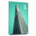 Large abstract wall art on acrylic glass featuring swirling blue and grey tones.