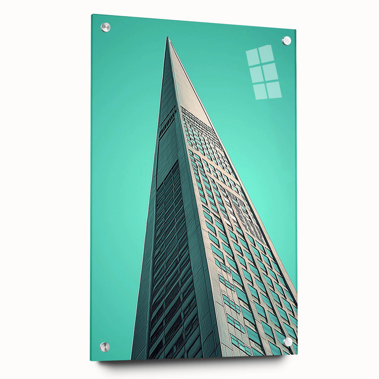 Large abstract wall art on acrylic glass featuring swirling blue and grey tones.