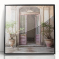 Large abstract wall art featuring a mid-century modernist door design in black and white acrylic.
