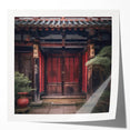 Japanese door design in muted earth tones on glossy photo print.