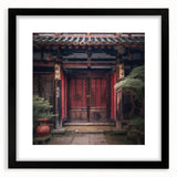 Extra large abstract art print featuring a colorful, textured depiction of a Japanese door, framed in black.