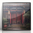 Large abstract wall art depicting a Japanese door, framed in black acrylic, in mid-century modernist style.