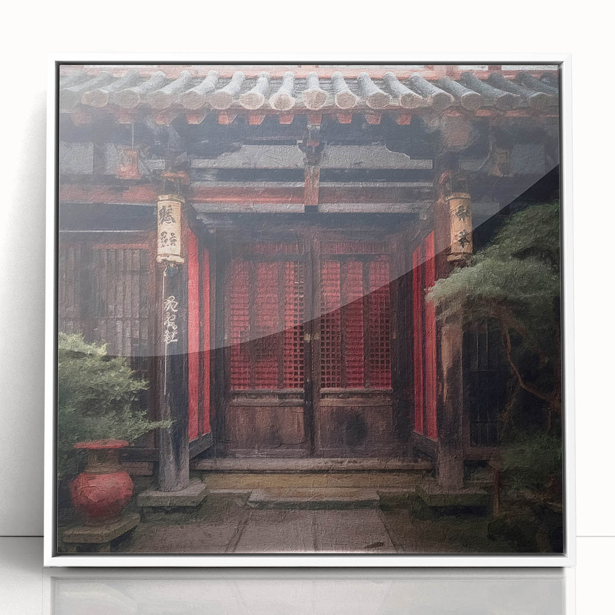Art Deco poster featuring a Japanese door design on white acrylic, framed, ideal for modern nursery wall decor.
