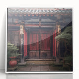 Art Deco poster featuring a Japanese door design on white acrylic, framed, ideal for modern nursery wall decor.