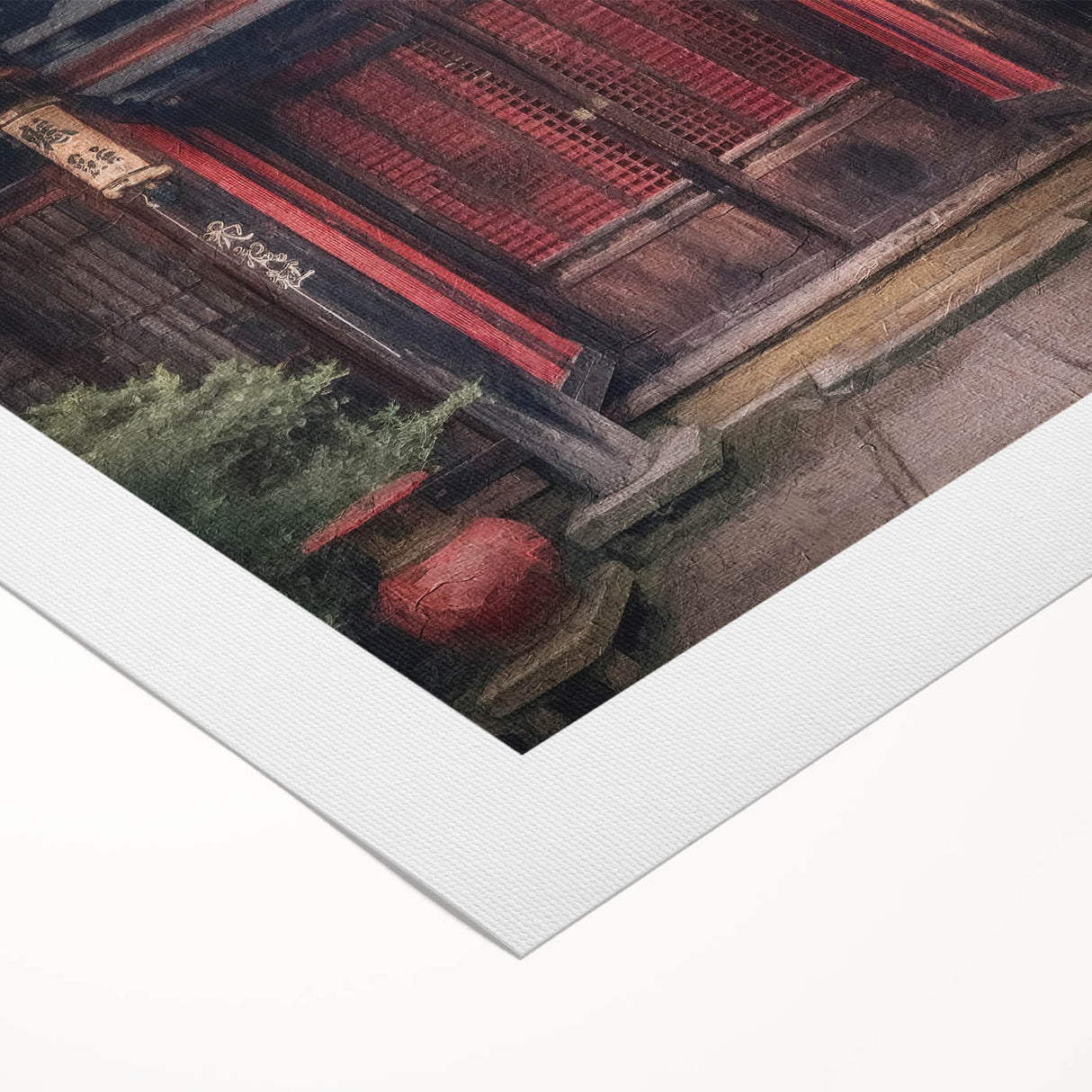 Art deco poster featuring a Japanese door design in muted earth tones on rolled canvas, suitable for dining room walls.