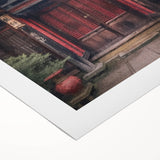 Art deco poster featuring a Japanese door design in muted earth tones on rolled canvas, suitable for dining room walls.