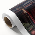 Art Deco poster of a Japanese door on rolled canvas, featuring muted earth tones.