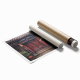 Extra large rolled print featuring a Japanese door design with floral motifs in muted earth tones.