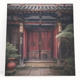 Black and white photo of a Japanese door on stretched canvas, suitable as kitchen wall art or for bedroom ambiance.